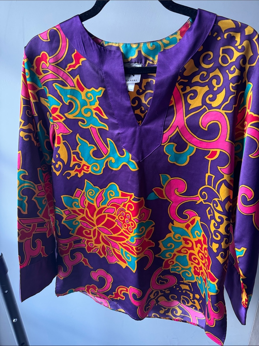Natori Purple Multicolor Printed Tunic Top